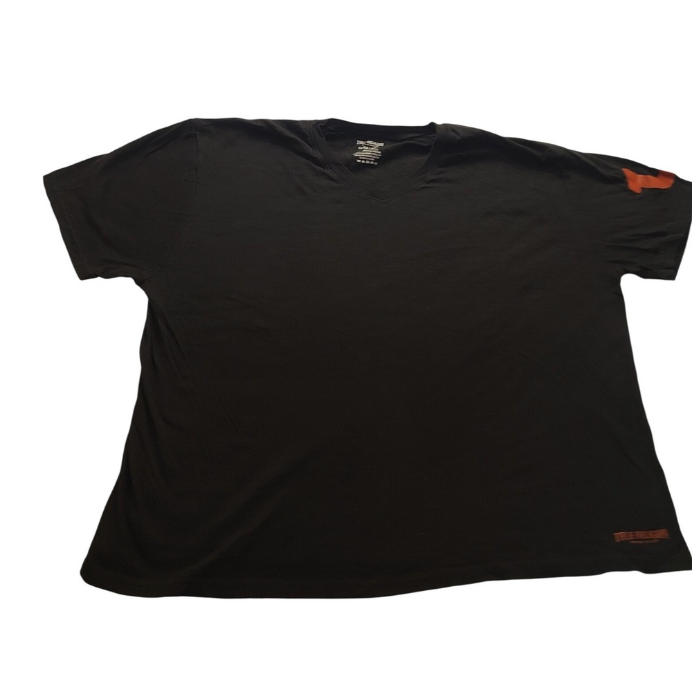 True Religion Men's Black V-Neck T-Shirt‎ XL Cotton Orange Logo Graphic Tee